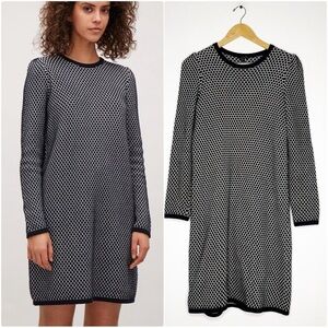 COS Dress Black & White Geometric Knit Long Sleeve Dress Size XS 100% Cotton